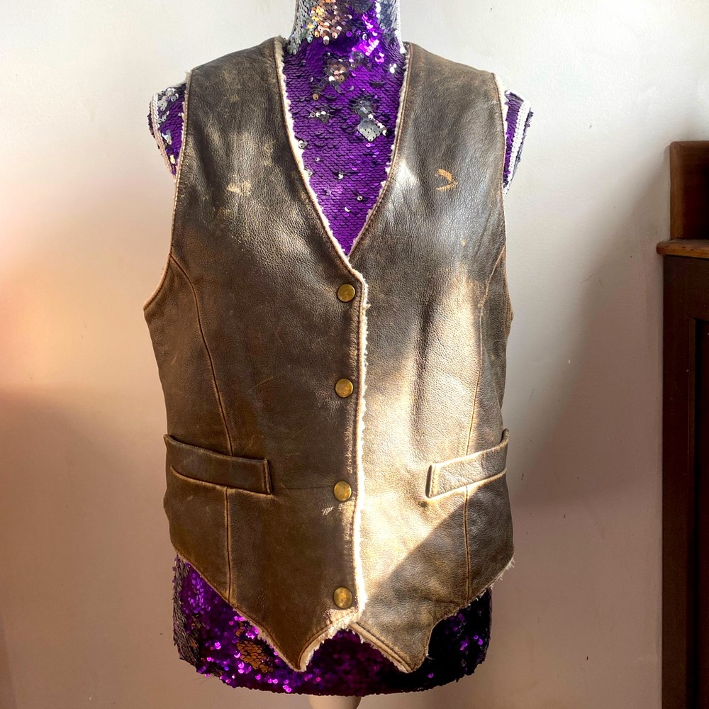 Vintage Leather Sherpa-lined Vest